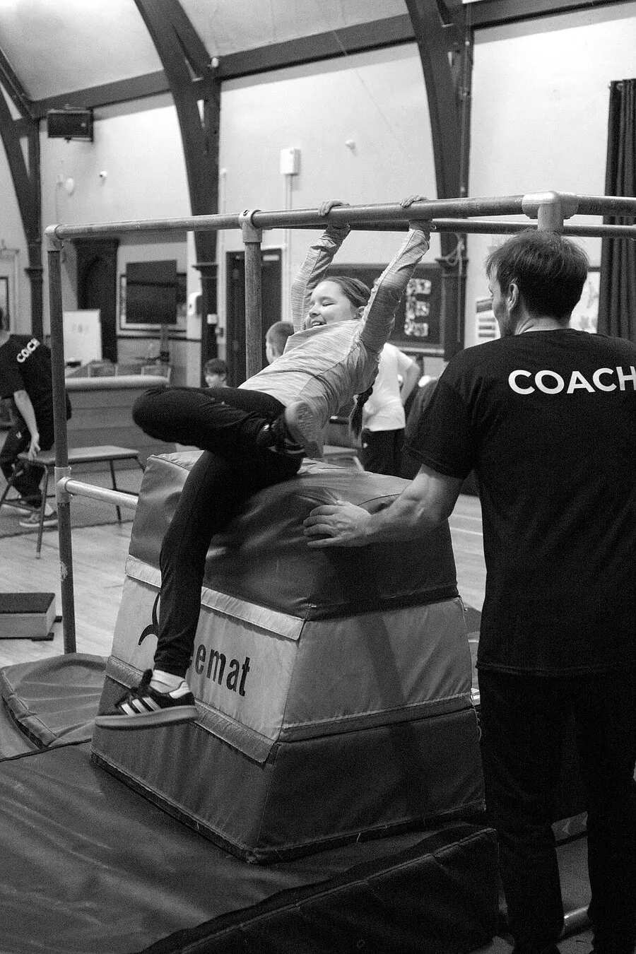 Young person performing a vault during a Movement Matters session